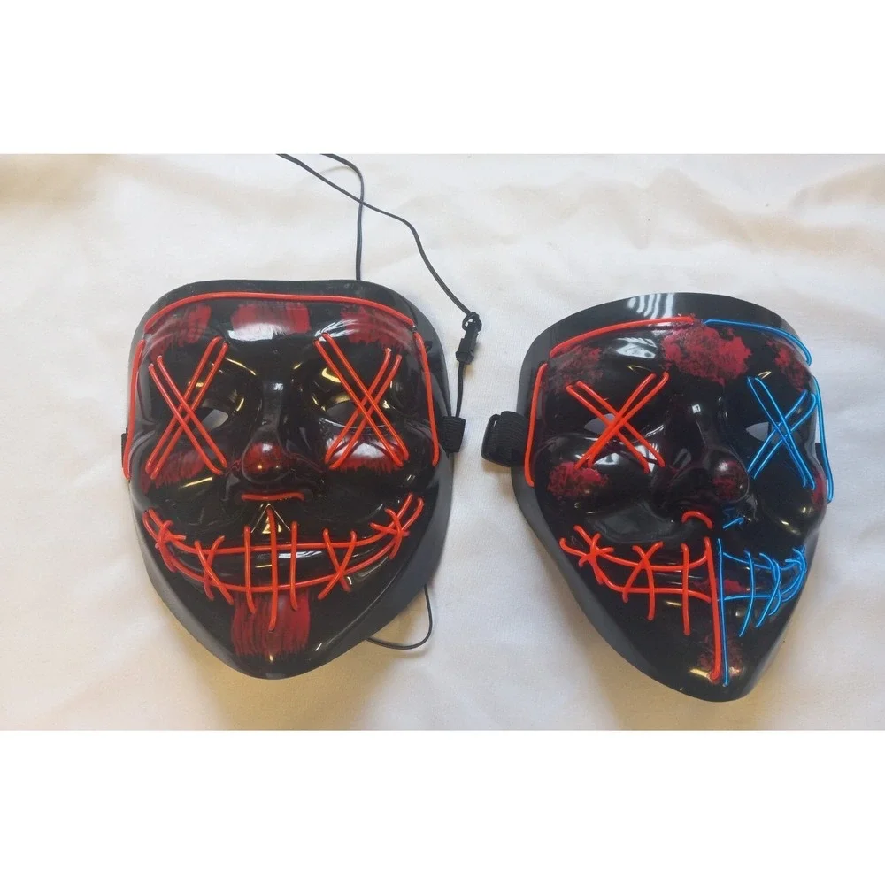 Halloween LED Glow Mask Lot Of 2 EL Wire Light Up The Purge Movie Costume